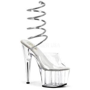 PLEASER CLEAR/SILVER PLATFORMS ANKLE WRAPS HEELS SZ 7